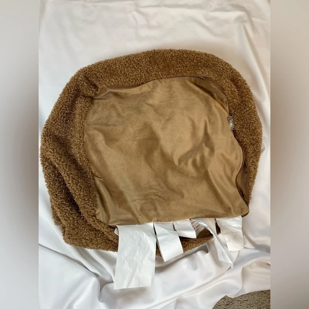 Pottery barn brown cozy Teddy faux fur pouf cover 17